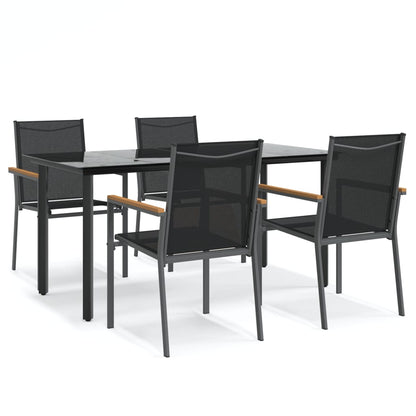 Set da Pranzo da Giardino 5 pz Nero in Textilene e Acciaio