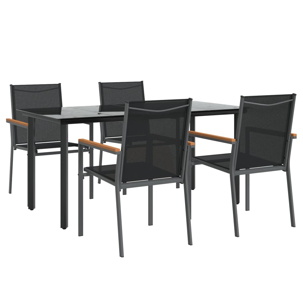 Set da Pranzo da Giardino 5 pz Nero in Textilene e Acciaio