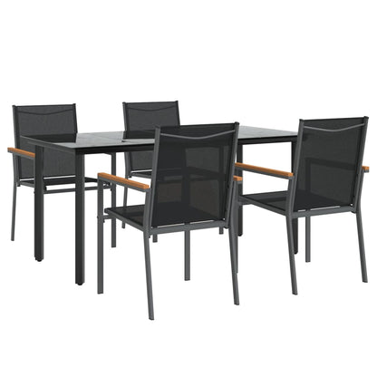 Set da Pranzo da Giardino 5 pz Nero in Textilene e Acciaio