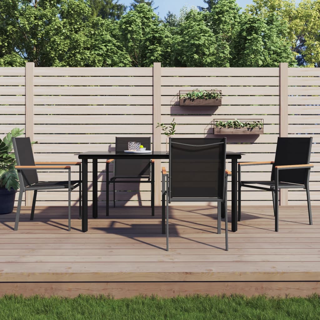 Set da Pranzo da Giardino 5 pz Nero in Textilene e Acciaio