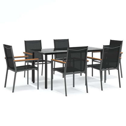 Set da Pranzo da Giardino 7 pz Nero in Textilene e Acciaio