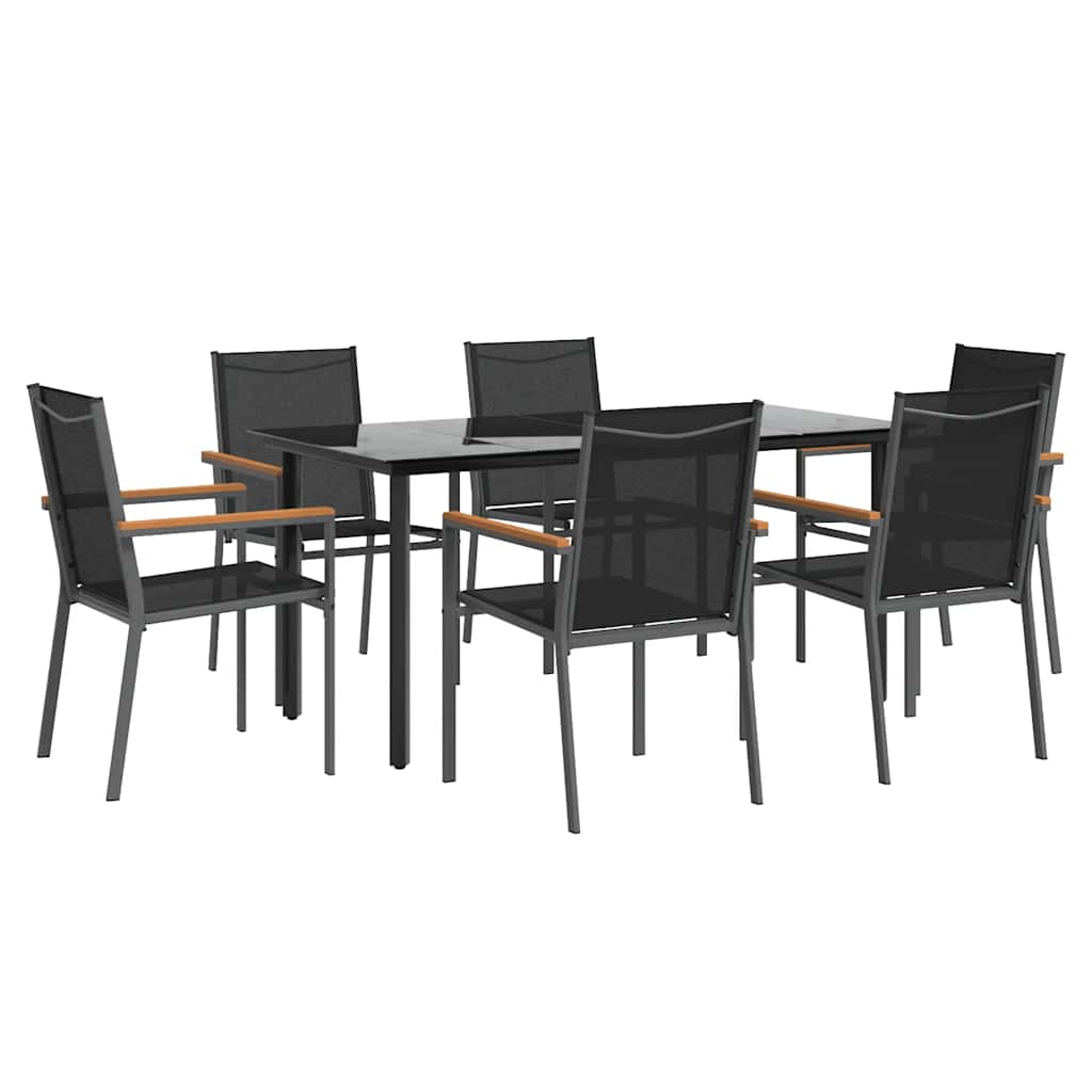 Set da Pranzo da Giardino 7 pz Nero in Textilene e Acciaio