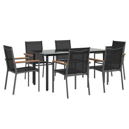 Set da Pranzo da Giardino 7 pz Nero in Textilene e Acciaio