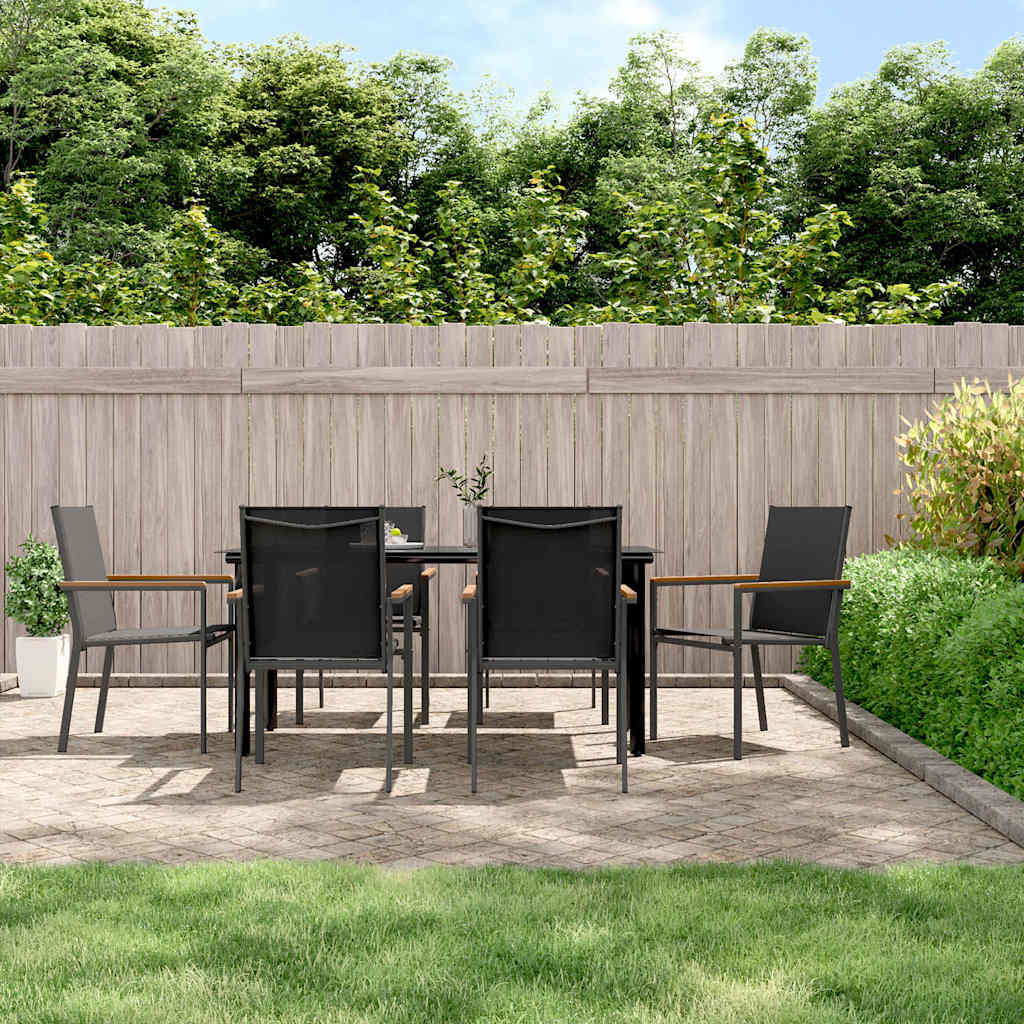 Set da Pranzo da Giardino 7 pz Nero in Textilene e Acciaio