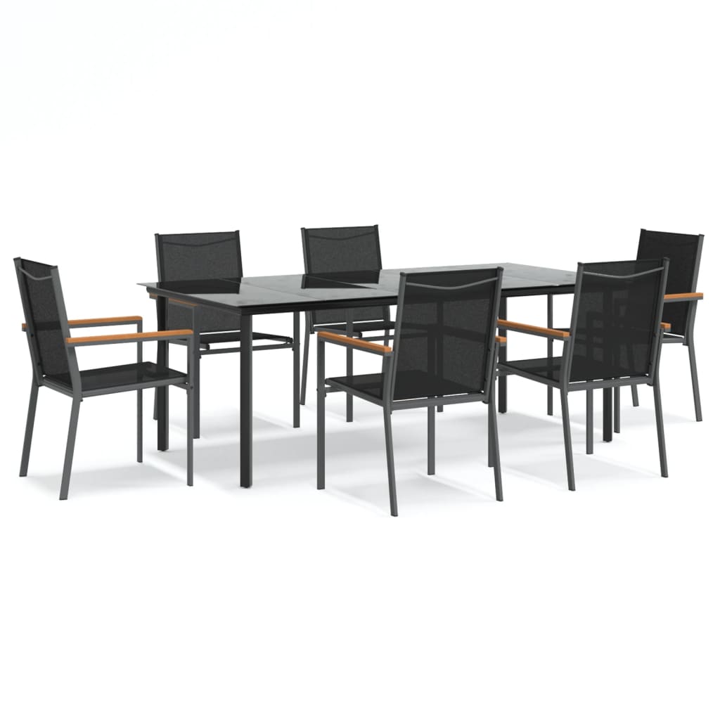 Set da Pranzo da Giardino 7 pz Nero in Textilene e Acciaio
