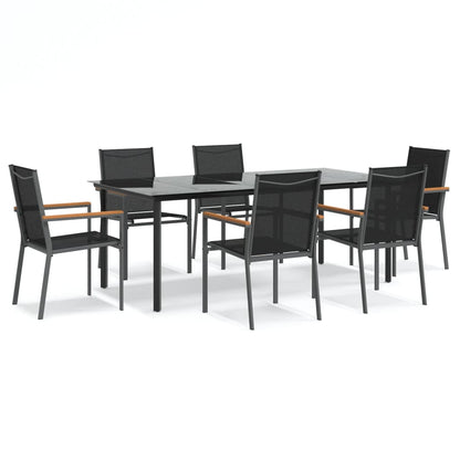 Set da Pranzo da Giardino 7 pz Nero in Textilene e Acciaio