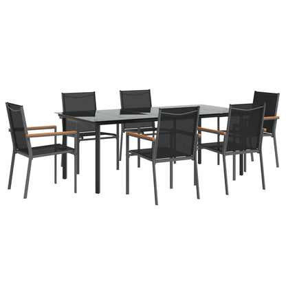 Set da Pranzo da Giardino 7 pz Nero in Textilene e Acciaio