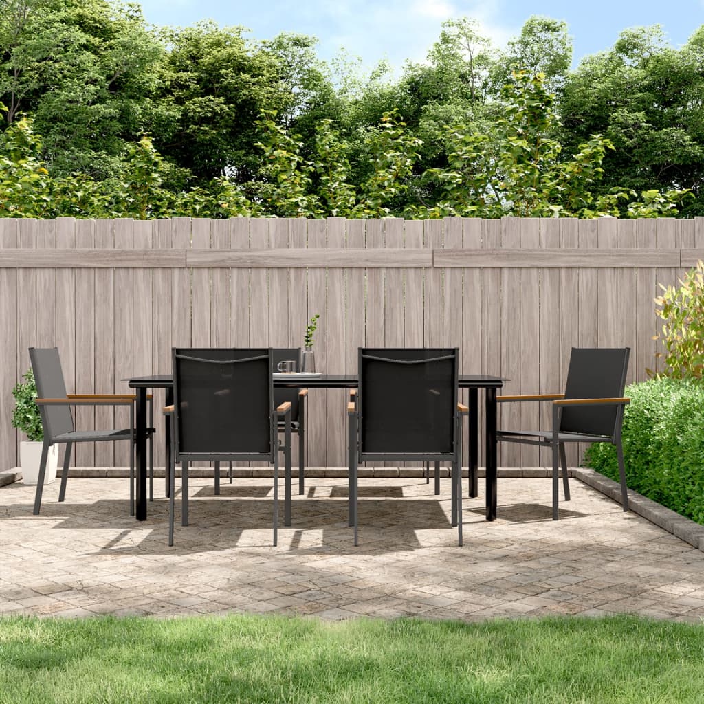 Set da Pranzo da Giardino 7 pz Nero in Textilene e Acciaio