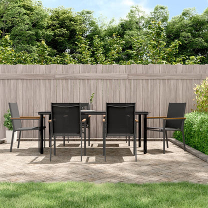 Set da Pranzo da Giardino 7 pz Nero in Textilene e Acciaio