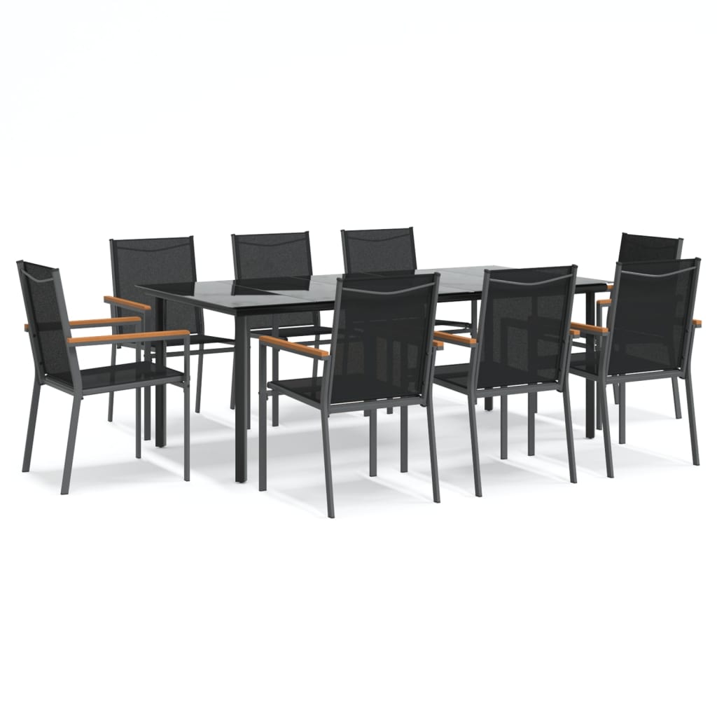 Set da Pranzo da Giardino 9 pz Nero in Textilene e Acciaio