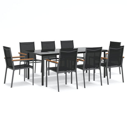 Set da Pranzo da Giardino 9 pz Nero in Textilene e Acciaio