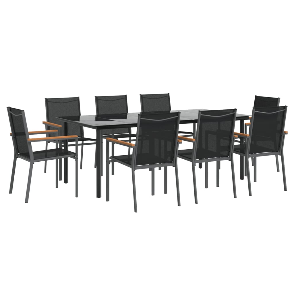 Set da Pranzo da Giardino 9 pz Nero in Textilene e Acciaio