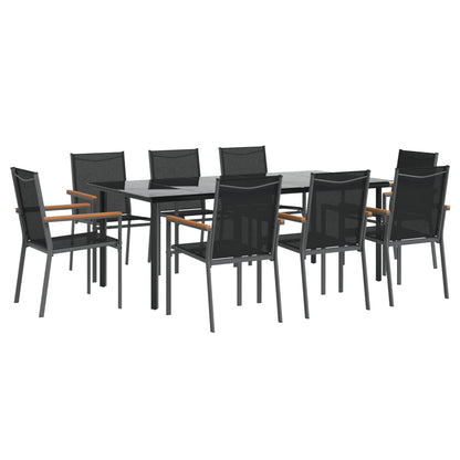 Set da Pranzo da Giardino 9 pz Nero in Textilene e Acciaio