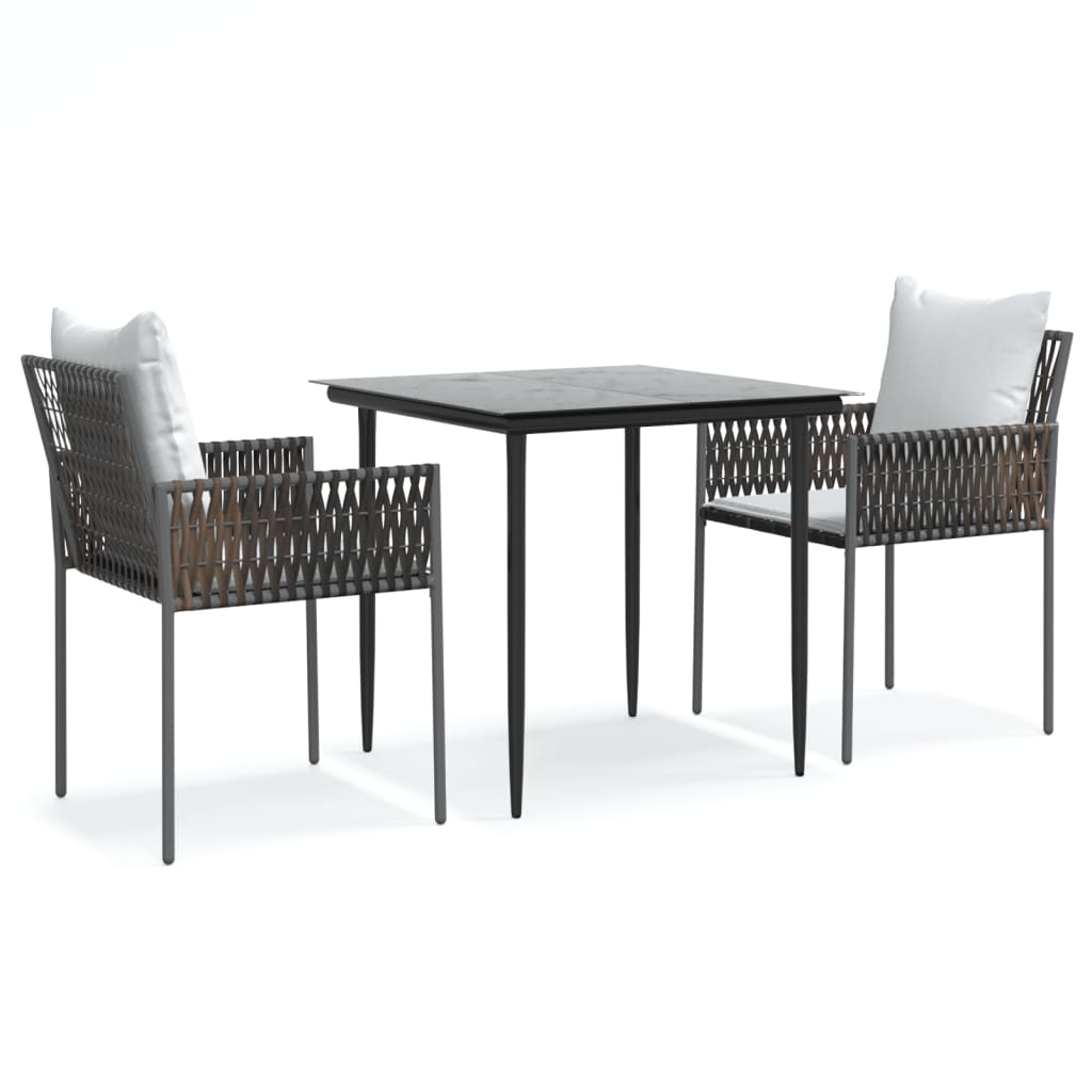 Set Pranzo da Giardino 3pz con Cuscini in Polyrattan e Acciaio