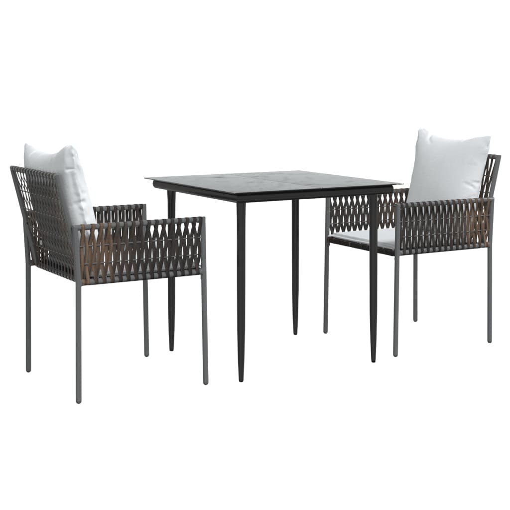 Set Pranzo da Giardino 3pz con Cuscini in Polyrattan e Acciaio