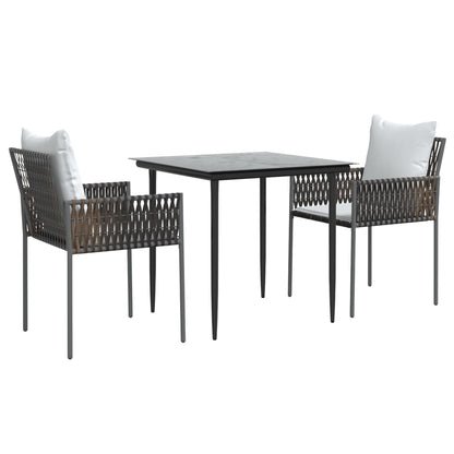 Set Pranzo da Giardino 3pz con Cuscini in Polyrattan e Acciaio