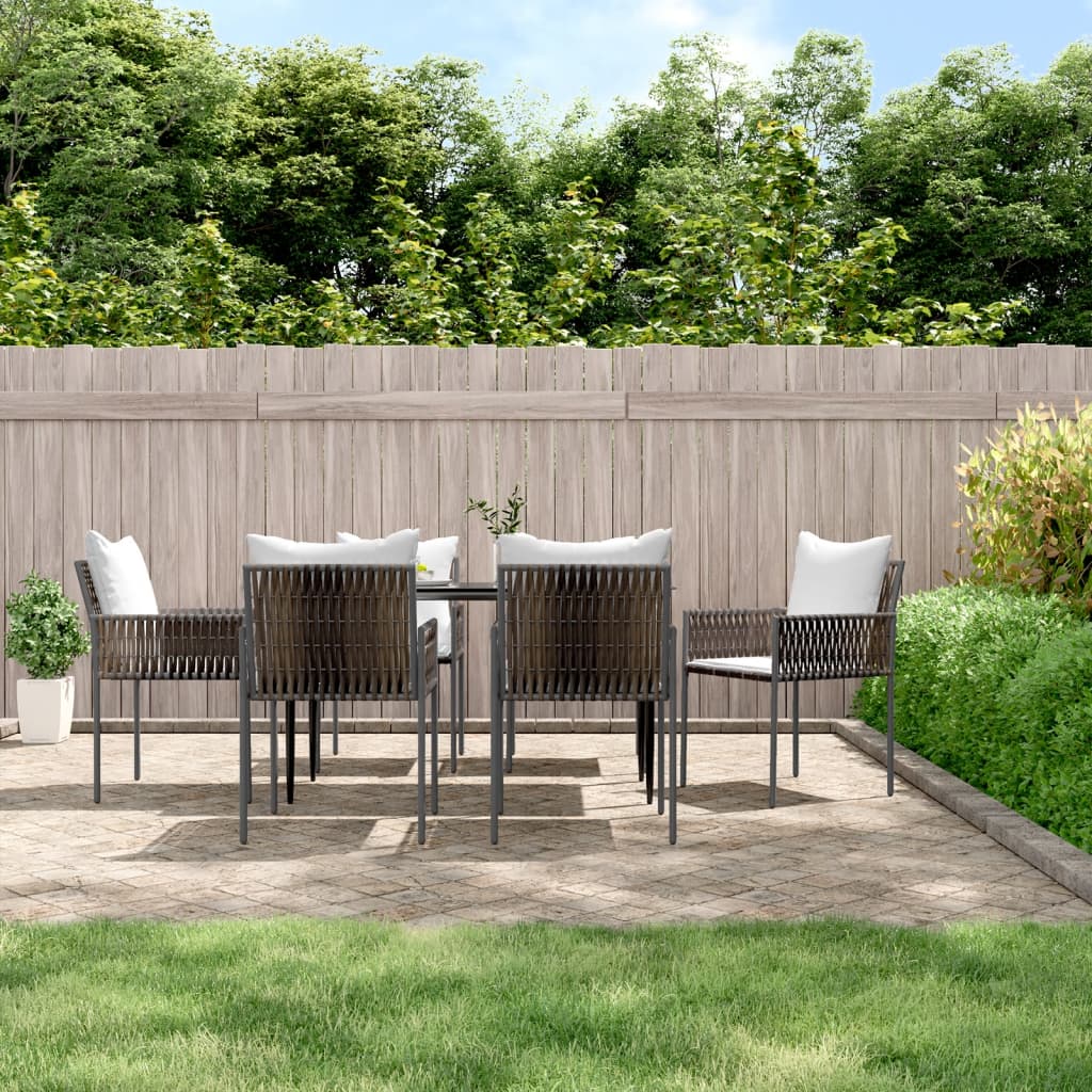 Set Pranzo da Giardino 7 pz con Cuscini in Polyrattan e Acciaio