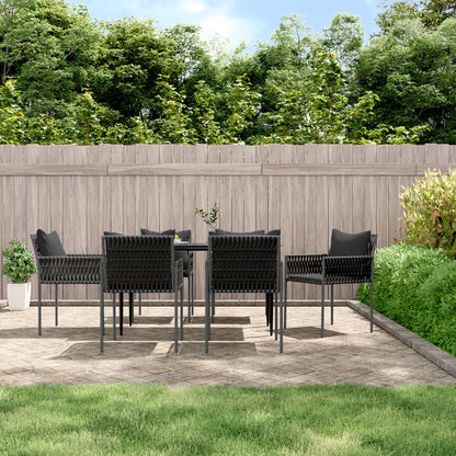 Set Pranzo da Giardino 7 pz con Cuscini in Polyrattan e Acciaio