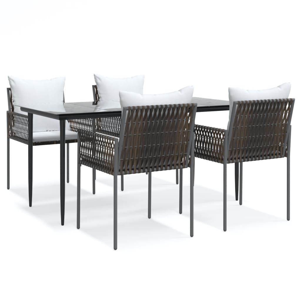 Set Pranzo da Giardino 5pz con Cuscini in Polyrattan e Acciaio