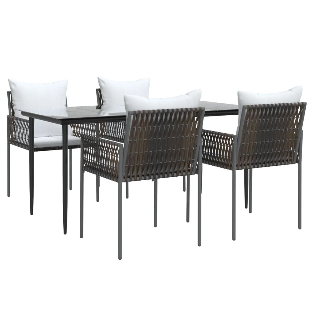 Set Pranzo da Giardino 5pz con Cuscini in Polyrattan e Acciaio