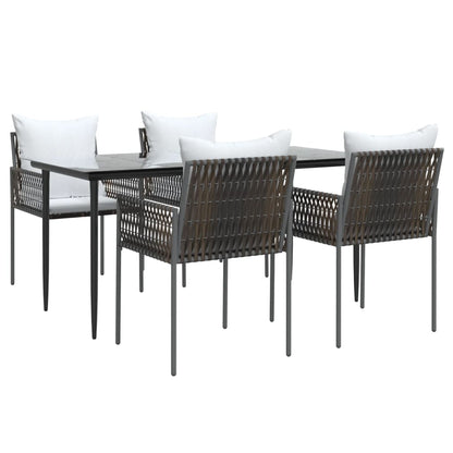 Set Pranzo da Giardino 5pz con Cuscini in Polyrattan e Acciaio