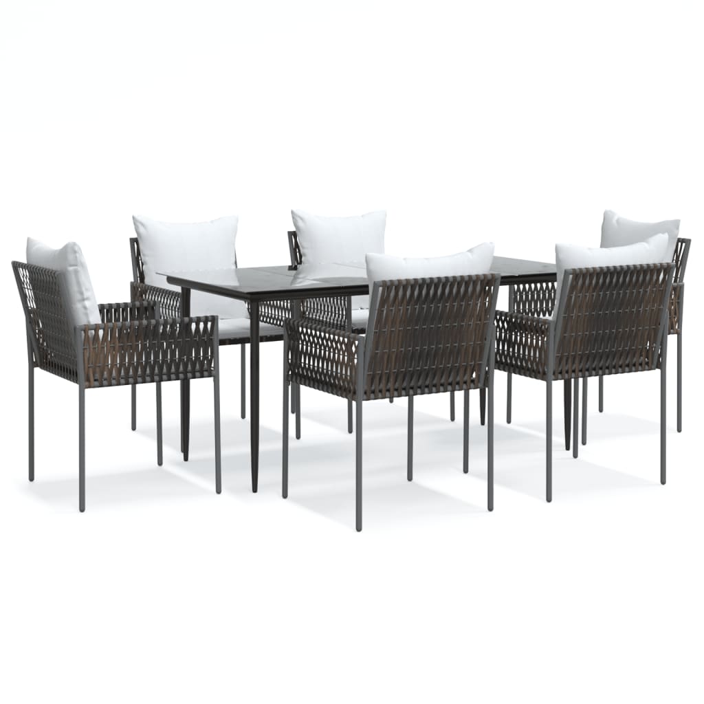 Set Pranzo da Giardino 7 pz con Cuscini in Polyrattan e Acciaio