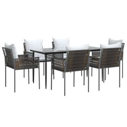Set Pranzo da Giardino 7 pz con Cuscini in Polyrattan e Acciaio