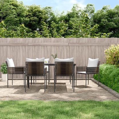 Set Pranzo da Giardino 7 pz con Cuscini in Polyrattan e Acciaio