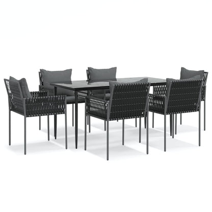 Set Pranzo da Giardino 7 pz con Cuscini in Polyrattan e Acciaio