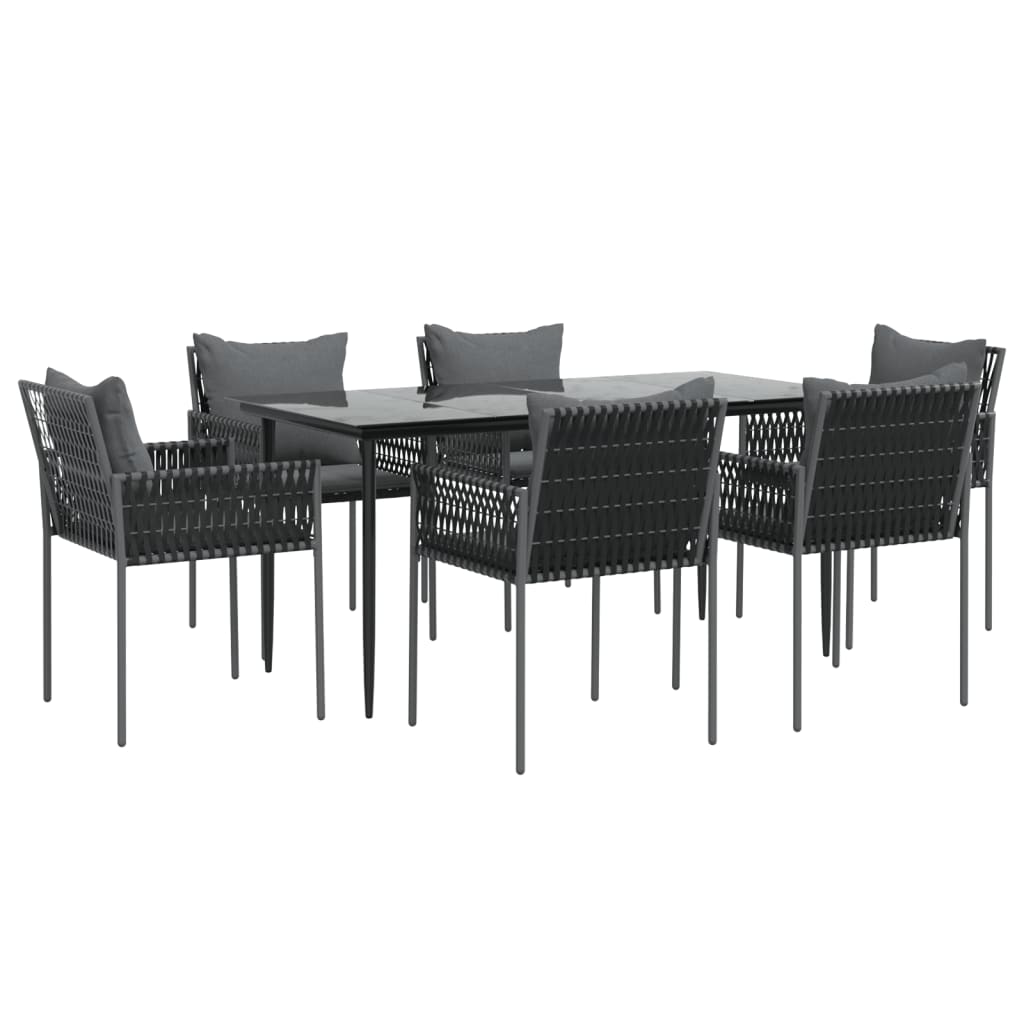 Set Pranzo da Giardino 7 pz con Cuscini in Polyrattan e Acciaio