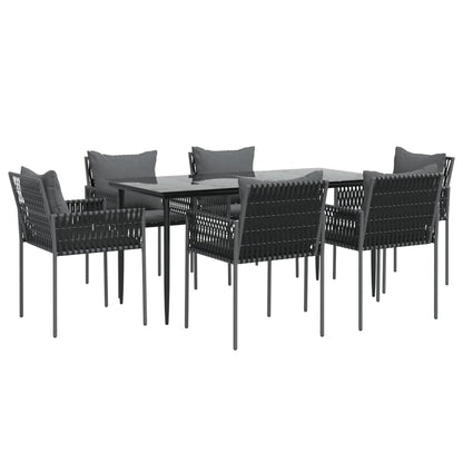 Set Pranzo da Giardino 7 pz con Cuscini in Polyrattan e Acciaio