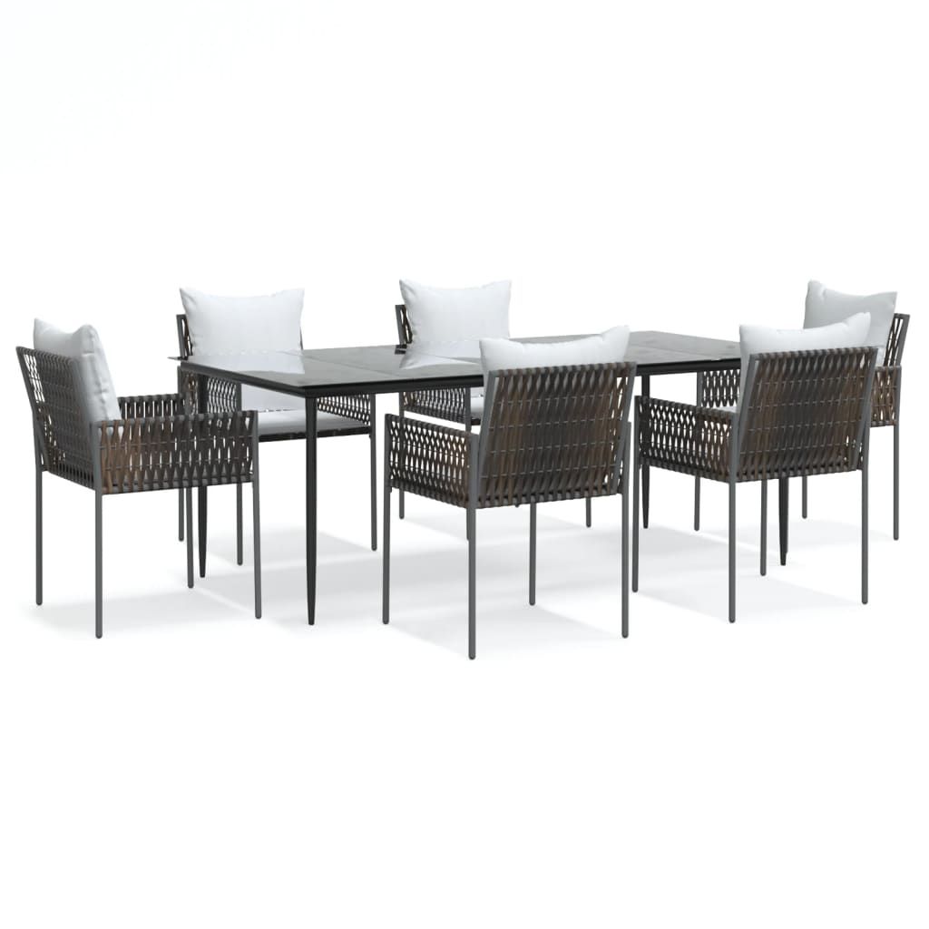 Set Pranzo da Giardino 7 pz con Cuscini in Polyrattan e Acciaio