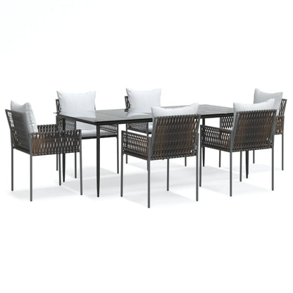 Set Pranzo da Giardino 7 pz con Cuscini in Polyrattan e Acciaio