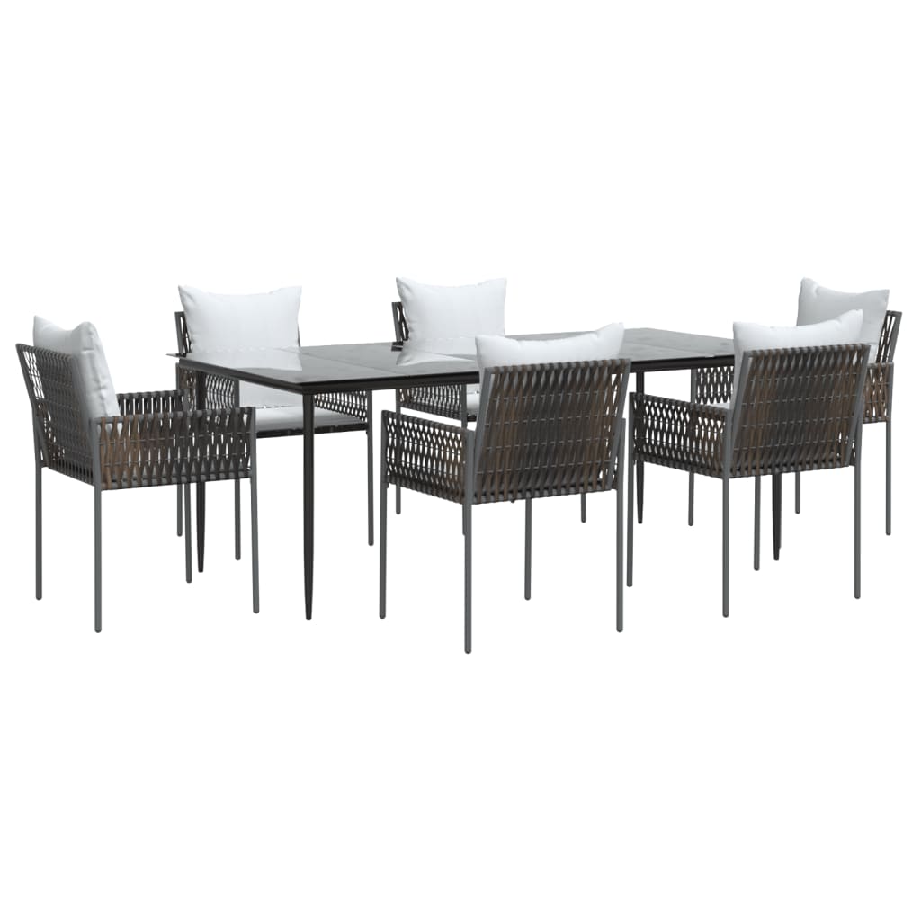 Set Pranzo da Giardino 7 pz con Cuscini in Polyrattan e Acciaio