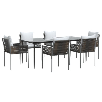 Set Pranzo da Giardino 7 pz con Cuscini in Polyrattan e Acciaio