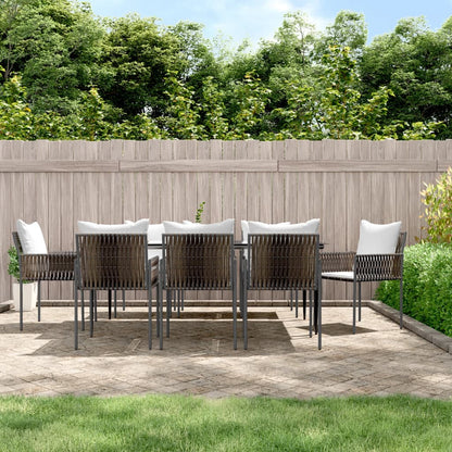Set Pranzo da Giardino 9 pz con Cuscini in Polyrattan e Acciaio