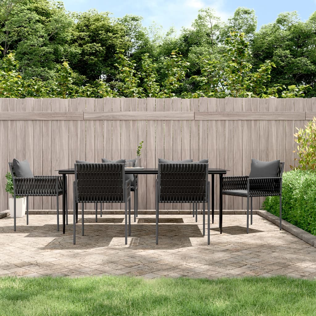 Set Pranzo da Giardino 7 pz con Cuscini in Polyrattan e Acciaio
