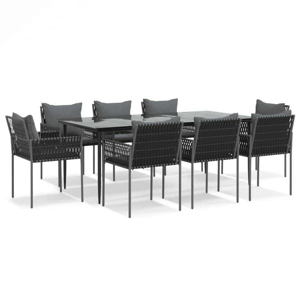 Set Pranzo da Giardino 9 pz con Cuscini in Polyrattan e Acciaio