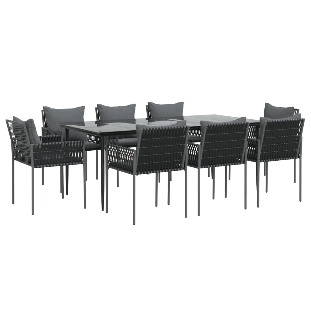 Set Pranzo da Giardino 9 pz con Cuscini in Polyrattan e Acciaio