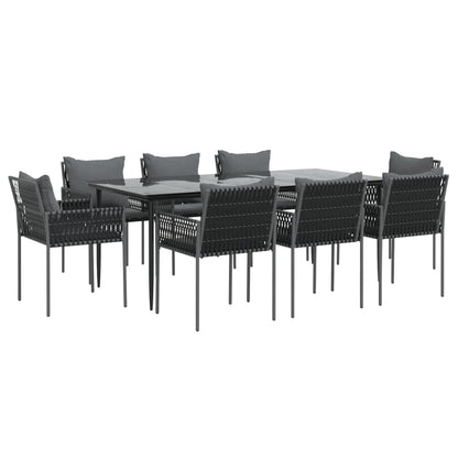 Set Pranzo da Giardino 9 pz con Cuscini in Polyrattan e Acciaio