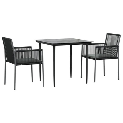Set Pranzo Giardino 3 pz con Cuscini Polyrattan e Acciaio Nero