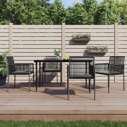Set Pranzo Giardino 5 pz con Cuscini Polyrattan e Acciaio Nero