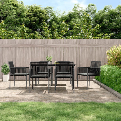 Set Pranzo Giardino 7 pz con Cuscini Polyrattan e Acciaio Nero
