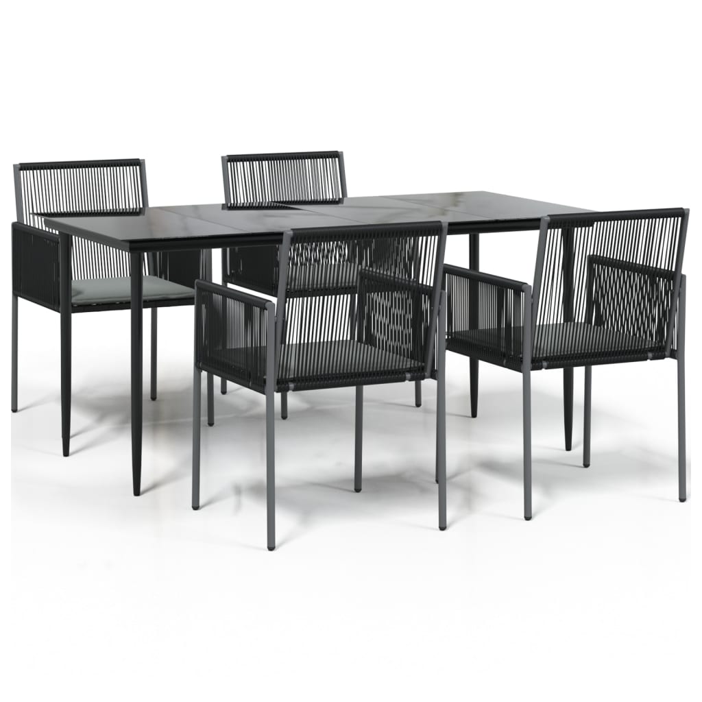 Set Pranzo Giardino 5 pz con Cuscini Polyrattan e Acciaio Nero