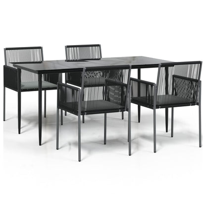 Set Pranzo Giardino 5 pz con Cuscini Polyrattan e Acciaio Nero