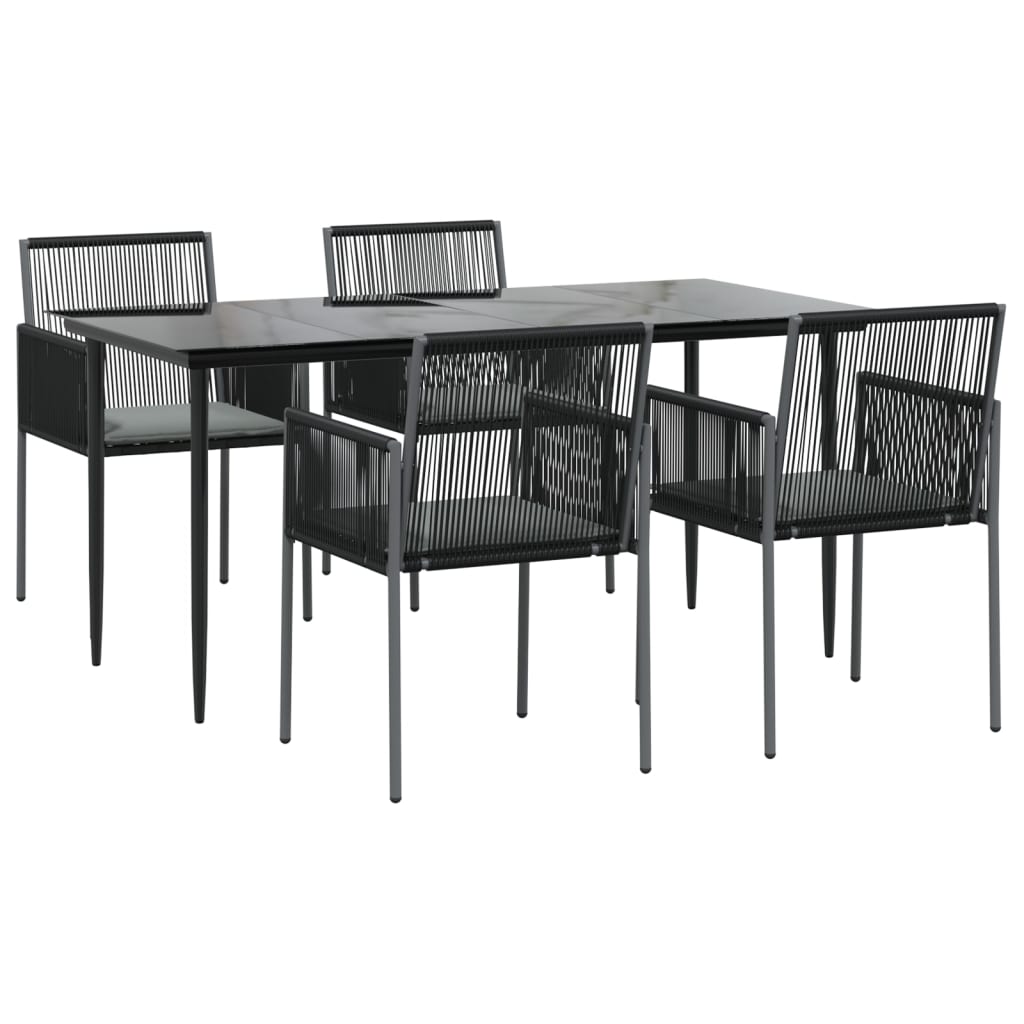 Set Pranzo Giardino 5 pz con Cuscini Polyrattan e Acciaio Nero