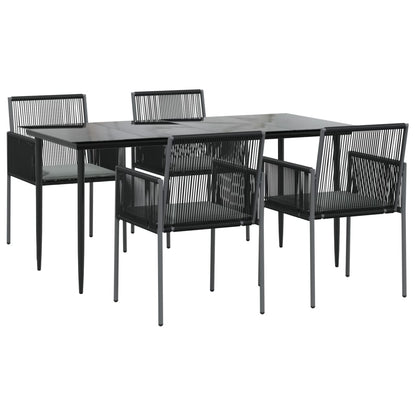 Set Pranzo Giardino 5 pz con Cuscini Polyrattan e Acciaio Nero