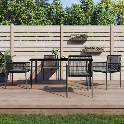 Set Pranzo Giardino 5 pz con Cuscini Polyrattan e Acciaio Nero
