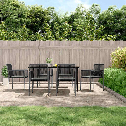 Set Pranzo Giardino 7 pz con Cuscini Polyrattan e Acciaio Nero