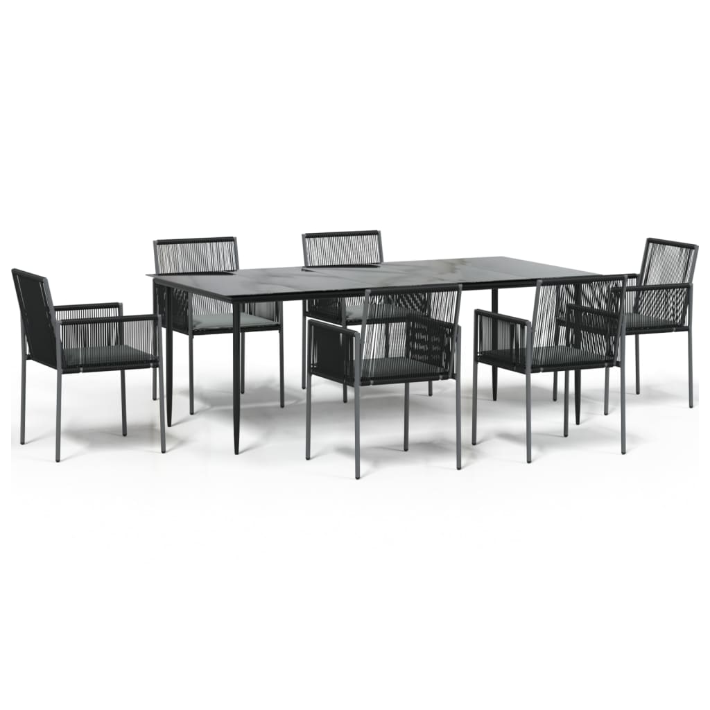 Set Pranzo Giardino 7 pz con Cuscini Polyrattan e Acciaio Nero